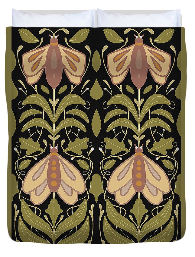 Garden Moths Duvet Cover featuring the drawing Night Moths by Nancy Merkle