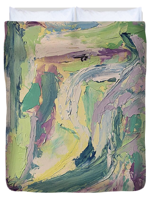 Abstract Duvet Cover featuring the painting Easy Stroll by Felipe Adan Lerma