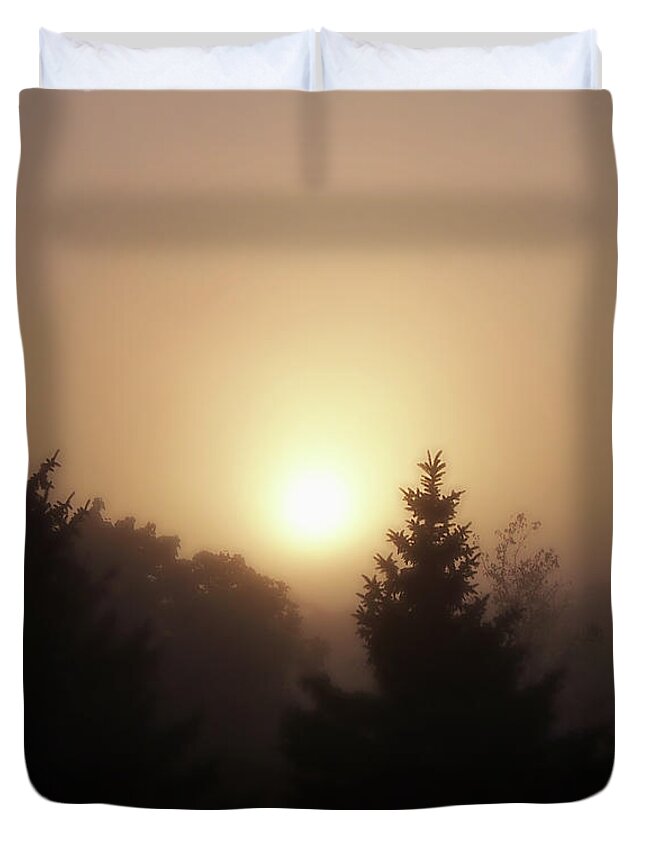 Sunrise Duvet Cover featuring the photograph Foggy Sunrise by Phil Perkins