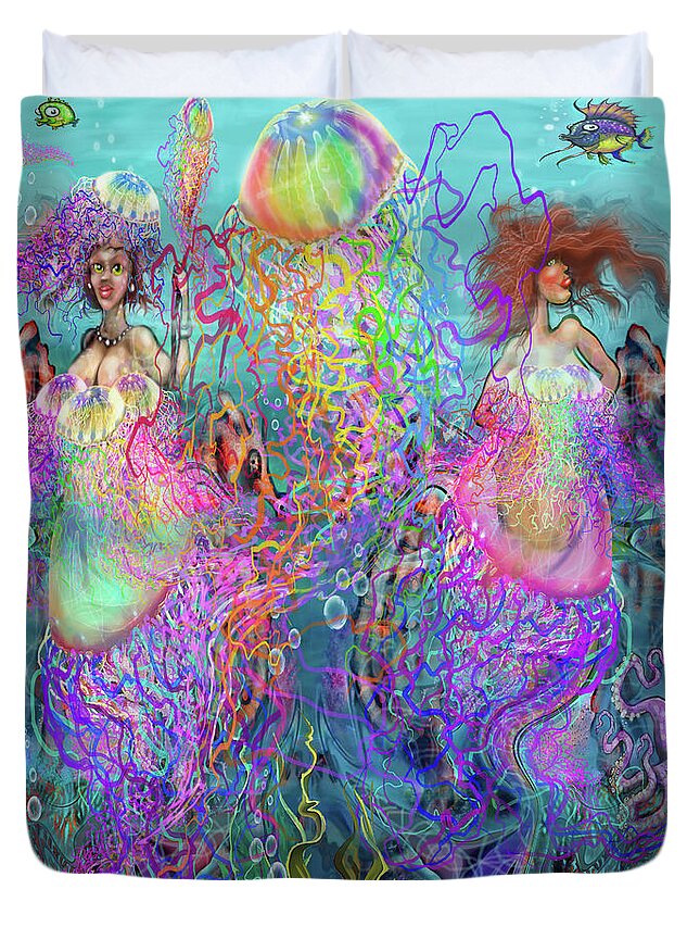 Jellyfish Duvet Cover featuring the digital art Mermaid Disco Dresses by Kevin Middleton
