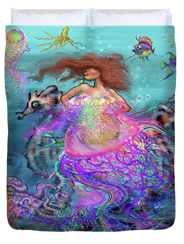 Mermaid Duvet Cover featuring the digital art Mermaid Jellyfish Dress by Kevin Middleton