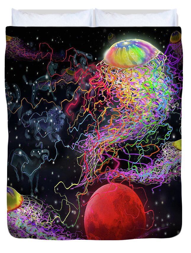 Space Duvet Cover featuring the digital art Cosmic Connections by Kevin Middleton