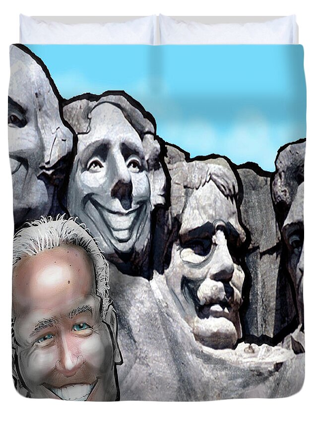 Mount Rushmore Duvet Cover featuring the digital art Mount Rushmore w Biden by Kevin Middleton