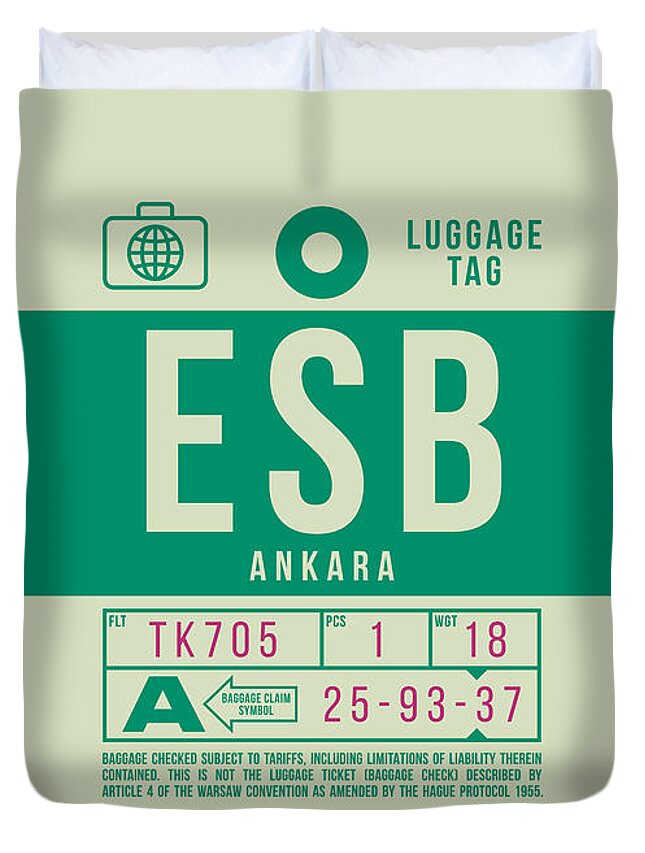 Airline Duvet Cover featuring the digital art Luggage Tag B - ESB Ankara Turkey by Organic Synthesis
