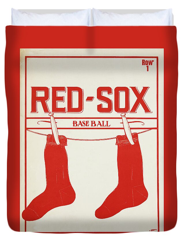 Boston Duvet Cover featuring the mixed media 1915 Red Sox Baseball Art by Row One Brand