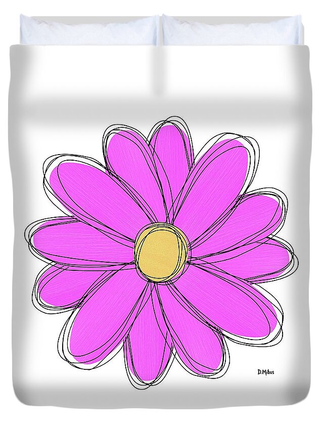 Mod Flower Duvet Cover featuring the mixed media Pink and Yellow Flower by Donna Mibus