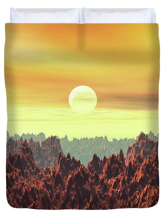 Moon Duvet Cover featuring the digital art Moon over Mountains by Phil Perkins