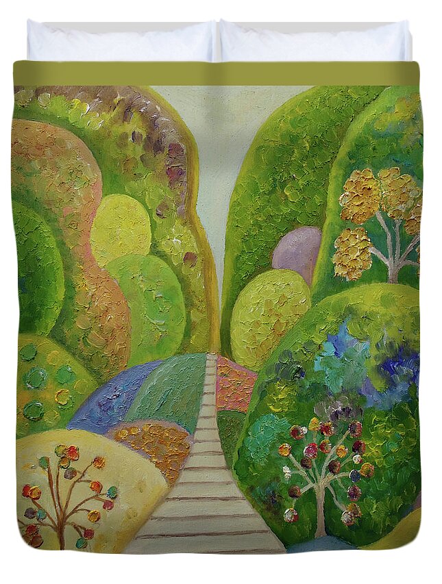 Trees Duvet Cover featuring the painting Greenway Springs by Angeles M Pomata