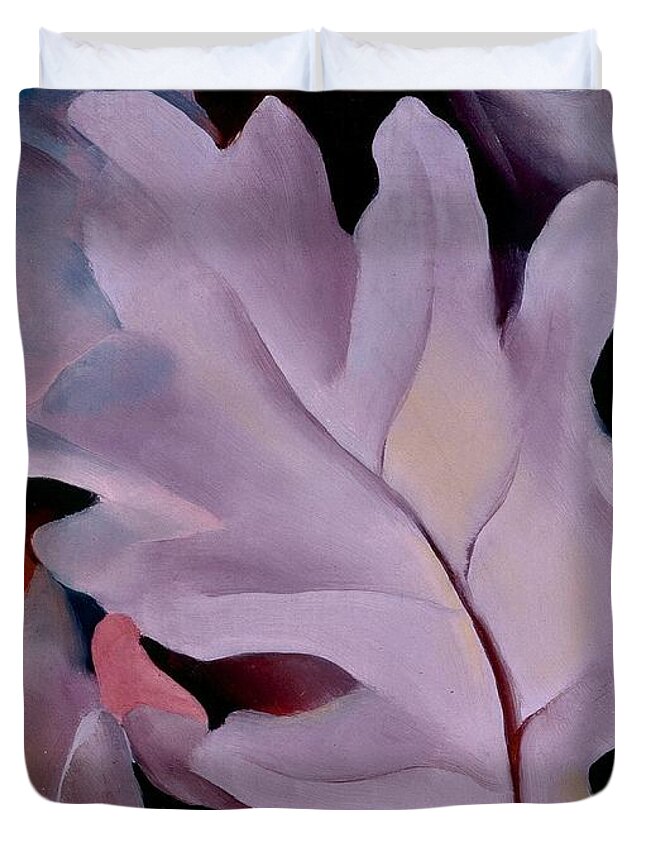 Georgia O'keeffe Duvet Cover featuring the painting Purple leaves - Abstract modernist nature painting by Georgia O'Keeffe