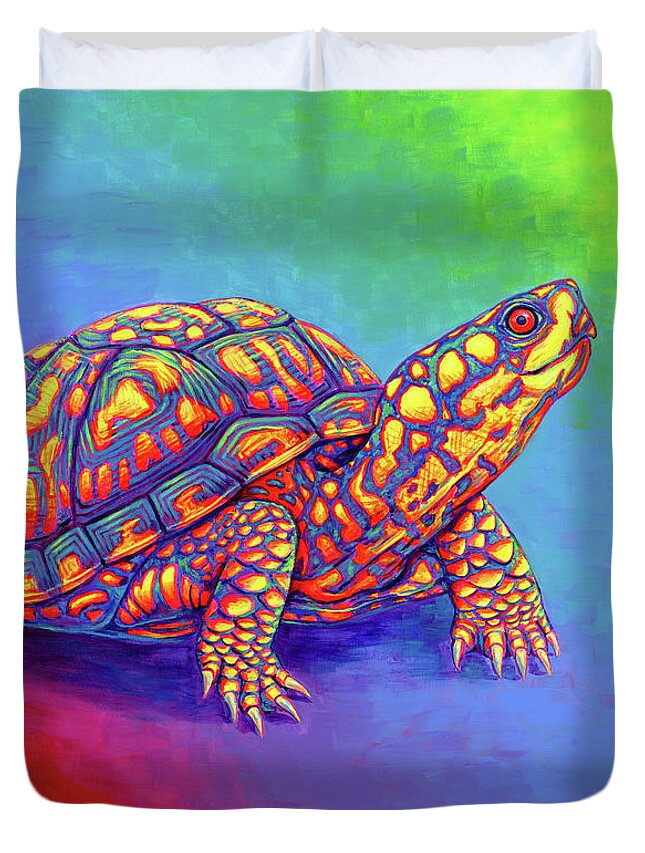 Box Turtle Duvet Cover featuring the painting Rainbow Eastern Box Turtle by Rebecca Wang