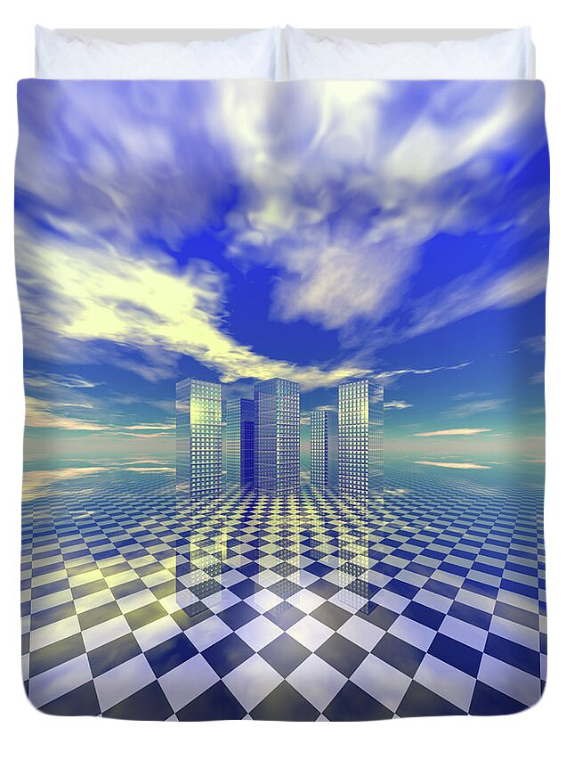 Digital Art Duvet Cover featuring the digital art City in the Clouds by Phil Perkins