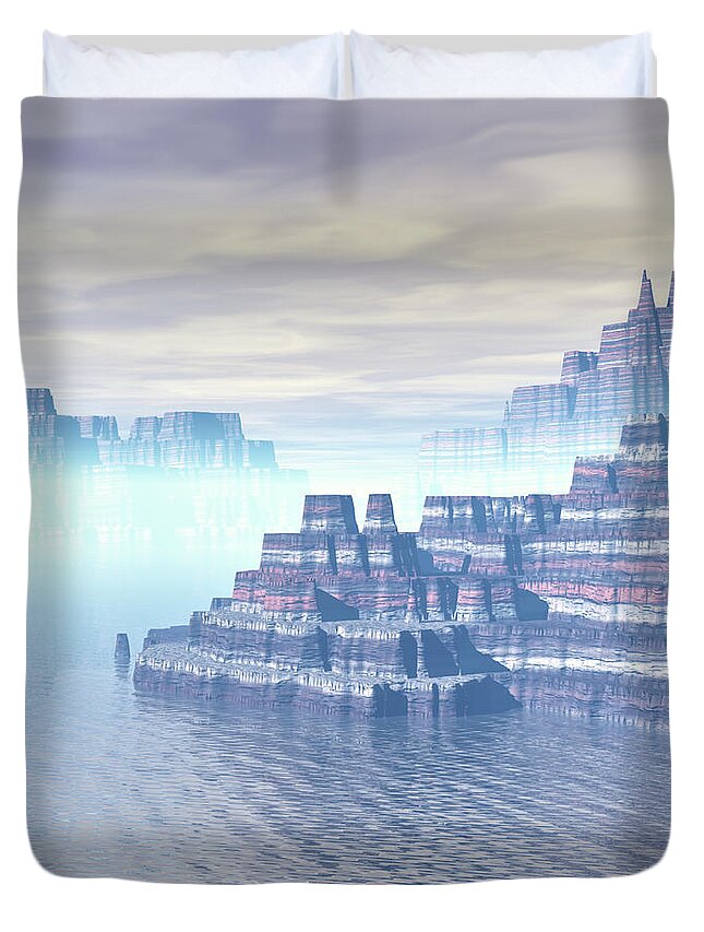 Sci Fi Duvet Cover featuring the digital art Terraced Mountains by Phil Perkins