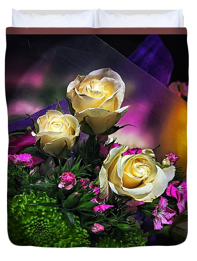 Floral Bouquet Duvet Cover featuring the photograph Blushing Rose by Catherine Melvin