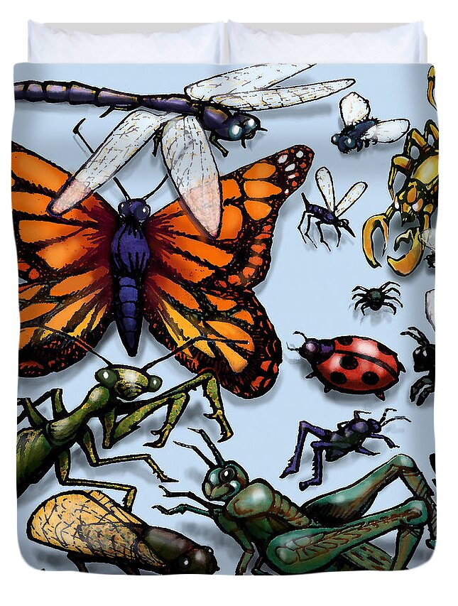 Bug Duvet Cover featuring the painting Bugs by Kevin Middleton