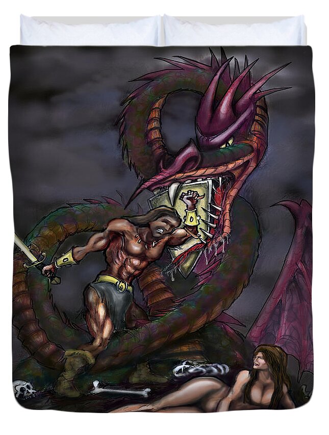 Dragon Duvet Cover featuring the painting Dragonslayer by Kevin Middleton