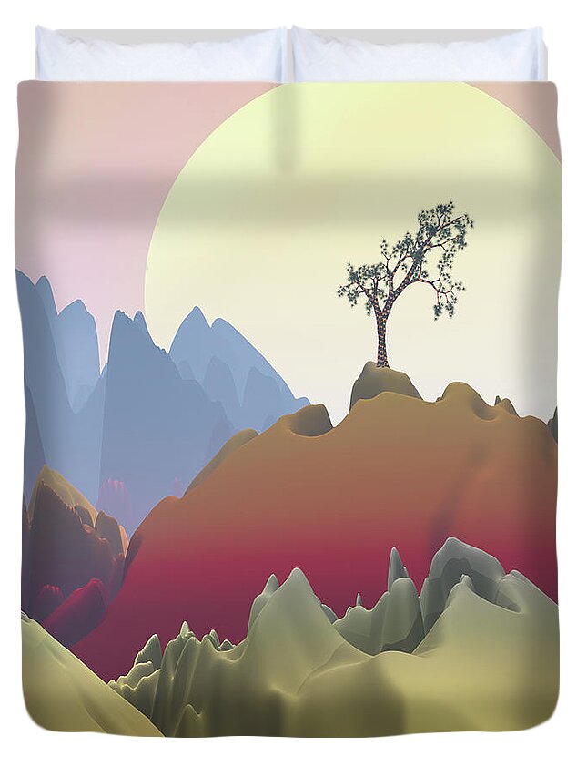 Fantasy Landscape Duvet Cover featuring the digital art Fantasy Mountain by Phil Perkins