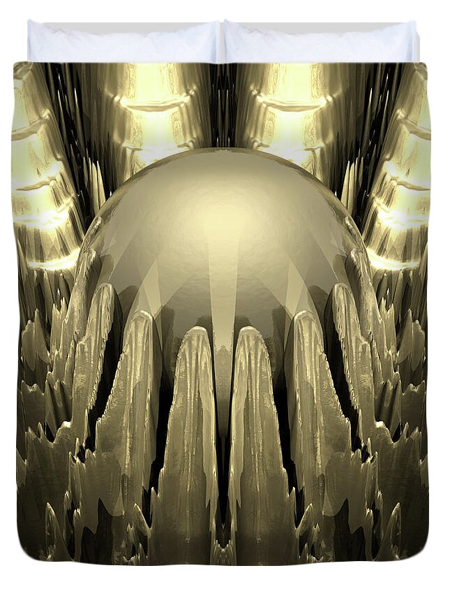 Digital Art Duvet Cover featuring the digital art Golden Fractal by Phil Perkins