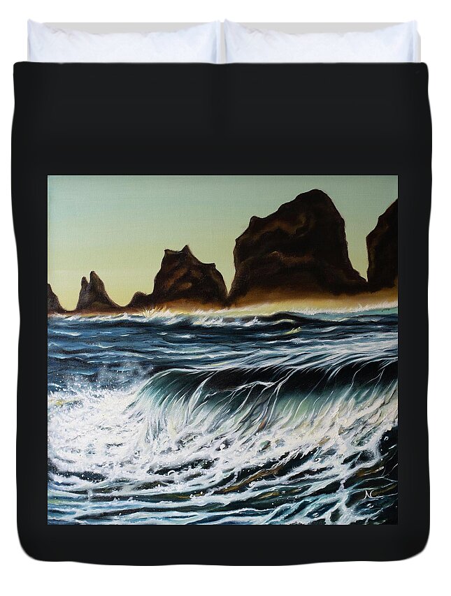 God Of The Sea Duvet Cover featuring the painting Aruna by Neslihan Ergul Colley