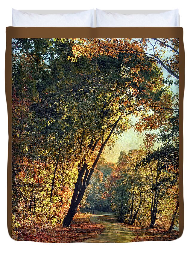 Autumn Duvet Cover featuring the photograph The Winding Path Through Autumn by Jessica Jenney