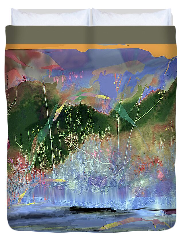 Asheville Duvet Cover featuring the mixed media Asheville Pastels at the Pond by Zsanan Studio