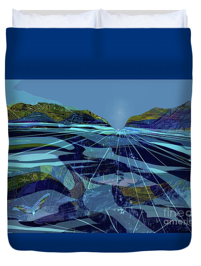 Asheville Duvet Cover featuring the mixed media Asheville- The River Runs North by Zsanan Studio