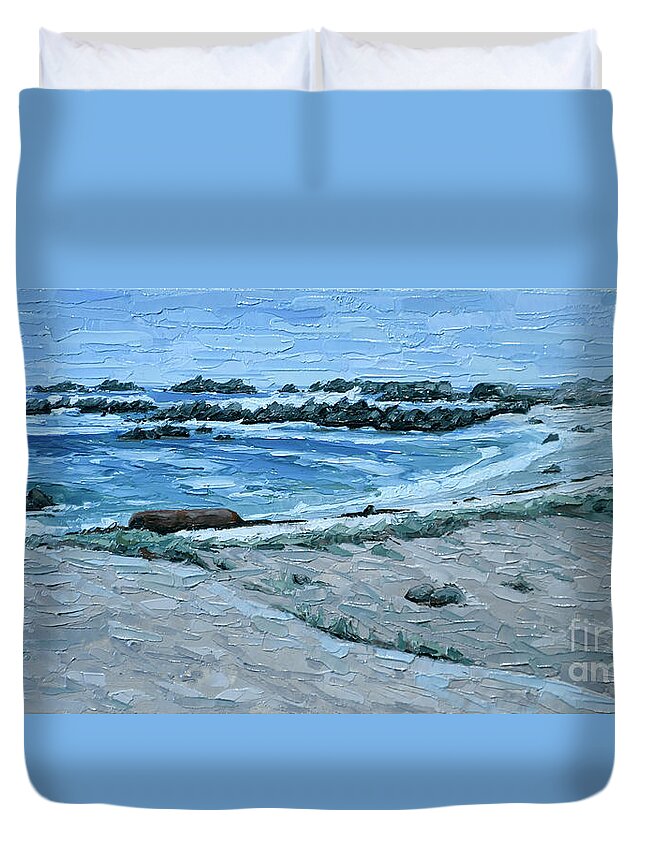 Monterey Duvet Cover featuring the painting Asilomar Cove by PJ Kirk