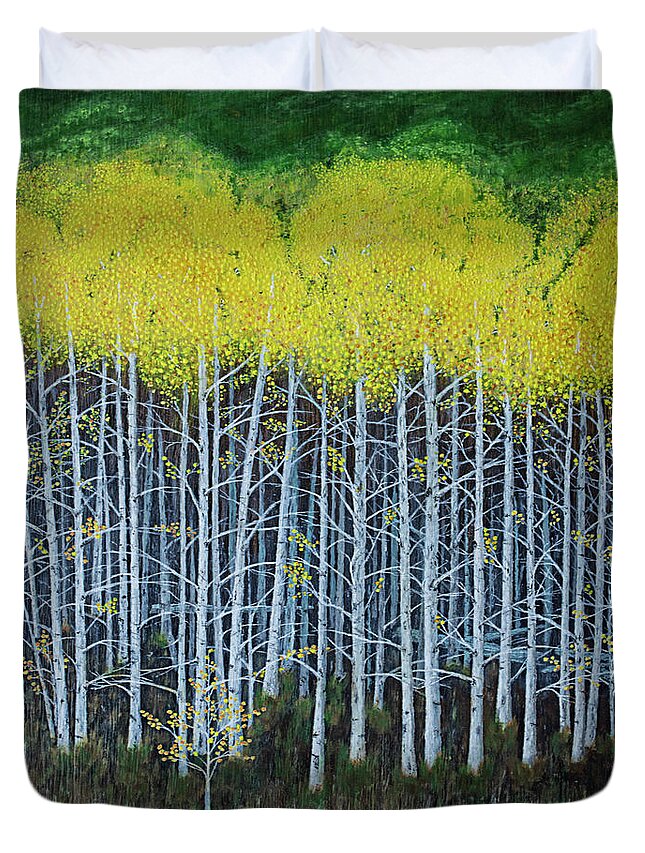  Aspen Trees Duvet Cover featuring the painting Aspen Stand the painting by L J Oakes
