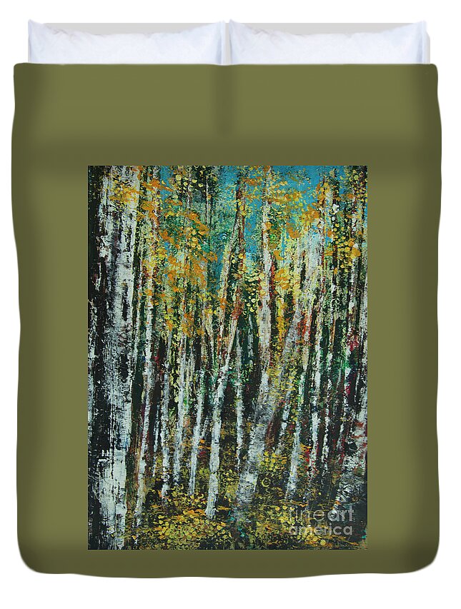 Landscape Duvet Cover featuring the painting Aspen Woods by Jeanette French