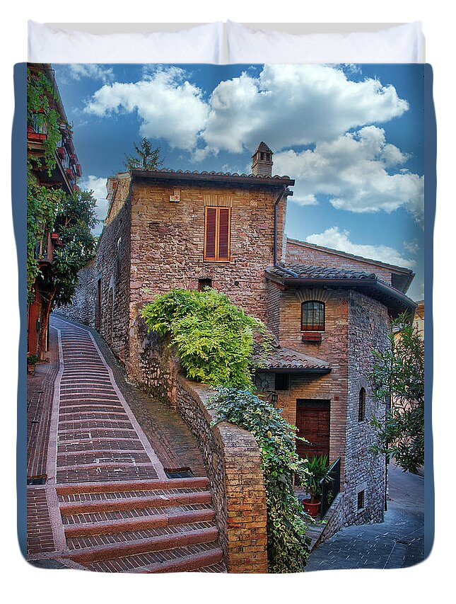 Ancient Duvet Cover featuring the photograph Assisi Street by Eggers Photography