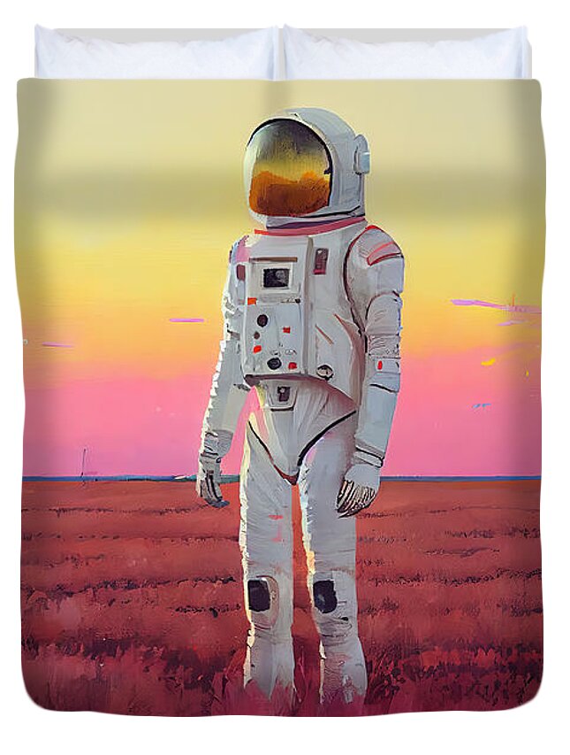 Astronaut Duvet Cover featuring the painting Astronaut In The Field by N Akkash