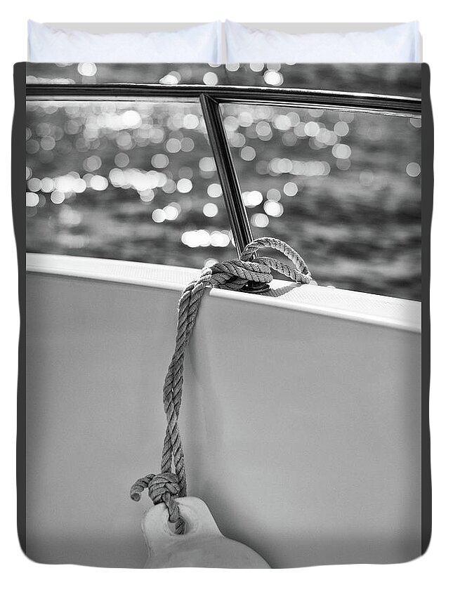 Boating Duvet Cover featuring the photograph At Sea Black and White by Laura Fasulo