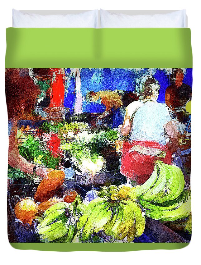 Farmers' Market Duvet Cover featuring the digital art At the market Ajijic, Mexico by Tatiana Travelways