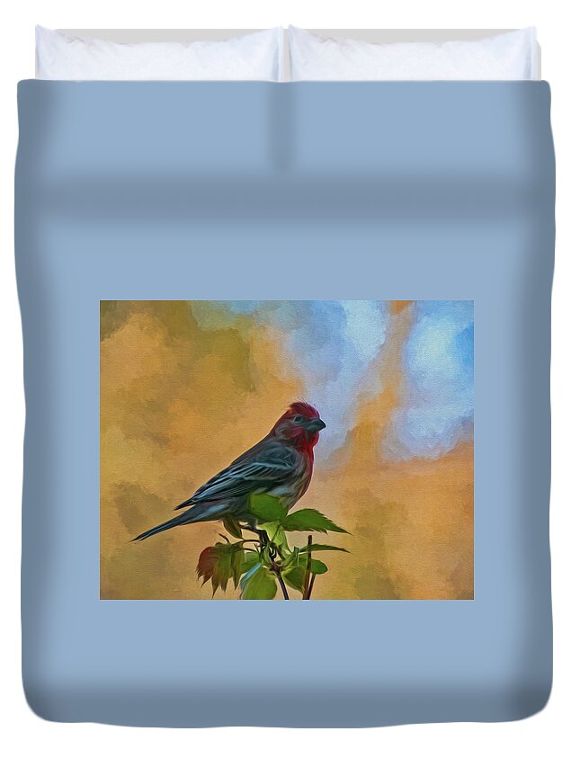 Bird Duvet Cover featuring the photograph At The Top by Cathy Kovarik
