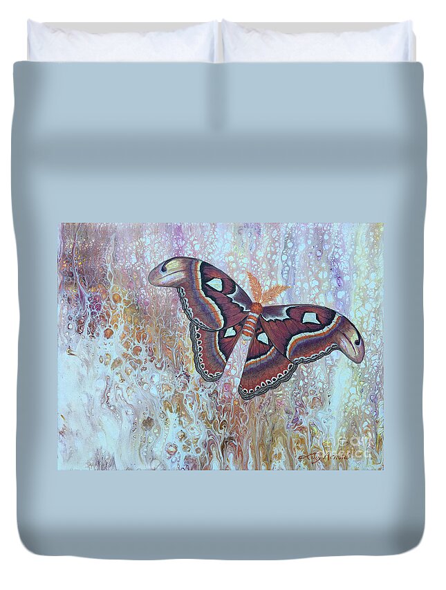 Moth Duvet Cover featuring the painting Atlas Silk Moth by Lucy Arnold