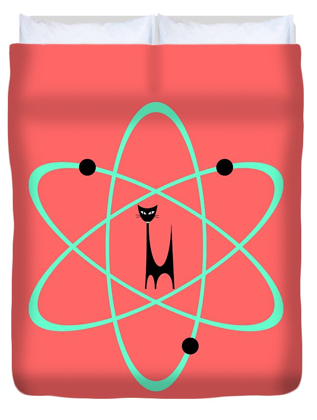 Atomic Cat Duvet Cover featuring the digital art Atom Cat in Green Transparent Background by Donna Mibus