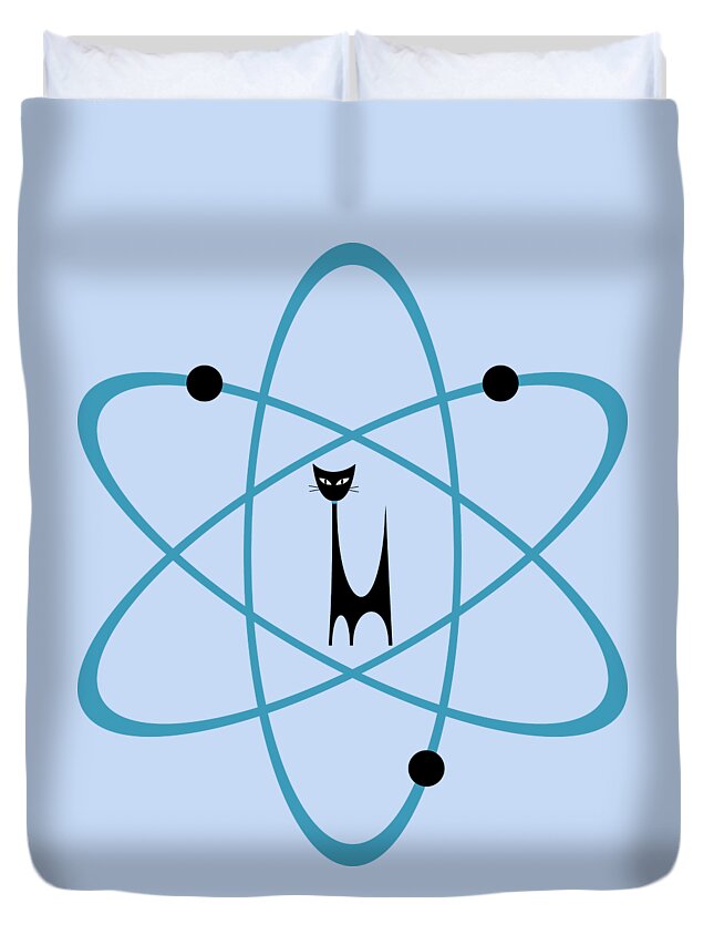 Atomic Cat Duvet Cover featuring the digital art Atom Cat in Teal Transparent Background by Donna Mibus