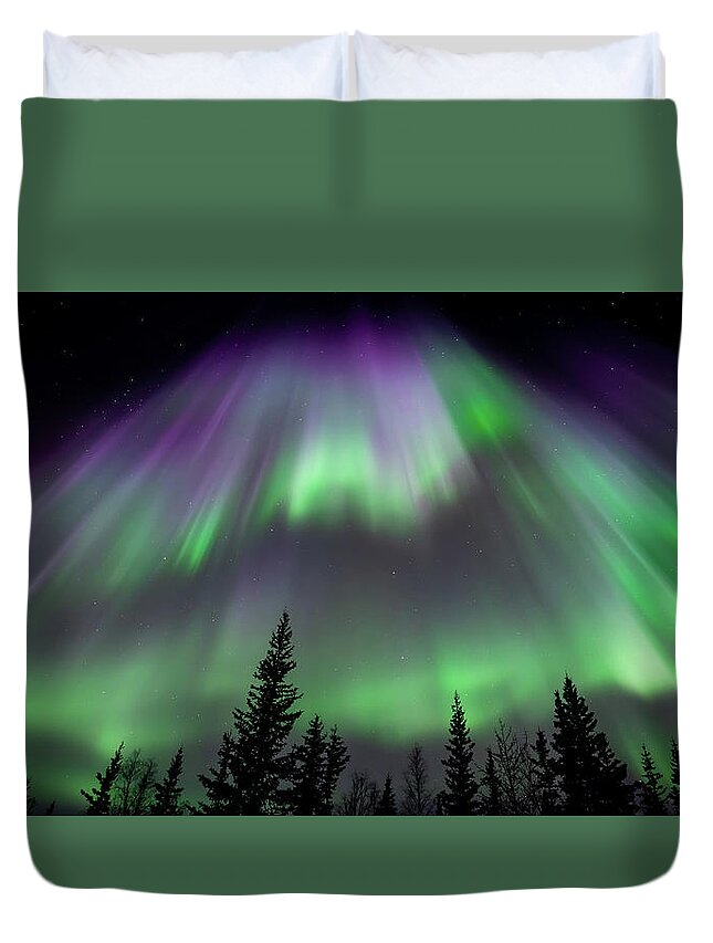 Aurora Duvet Cover featuring the photograph Aurora Alaska Purple Curtain 2 by William Kennedy