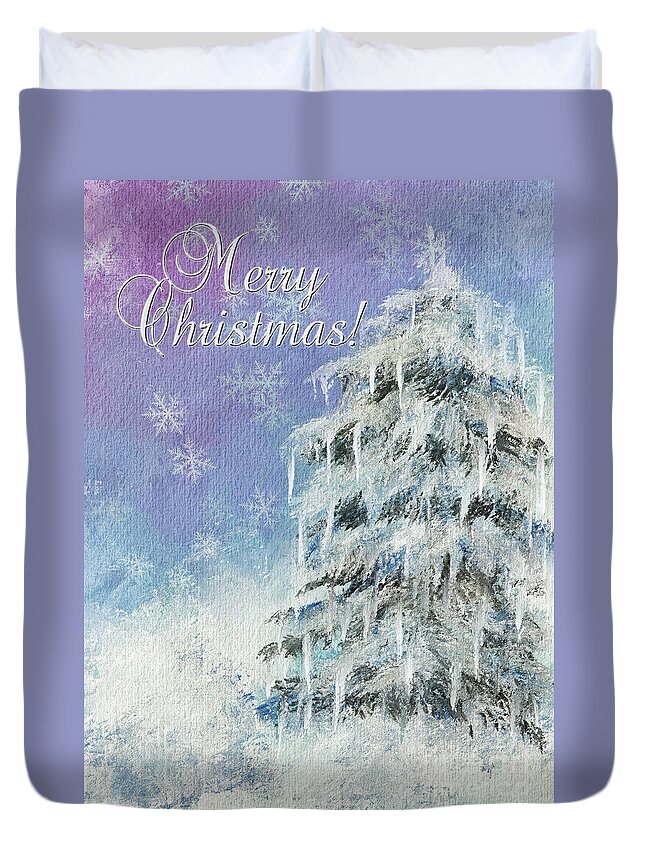 Tree Duvet Cover featuring the digital art Aurora Tree In Snow Merry Christmas by Lois Bryan