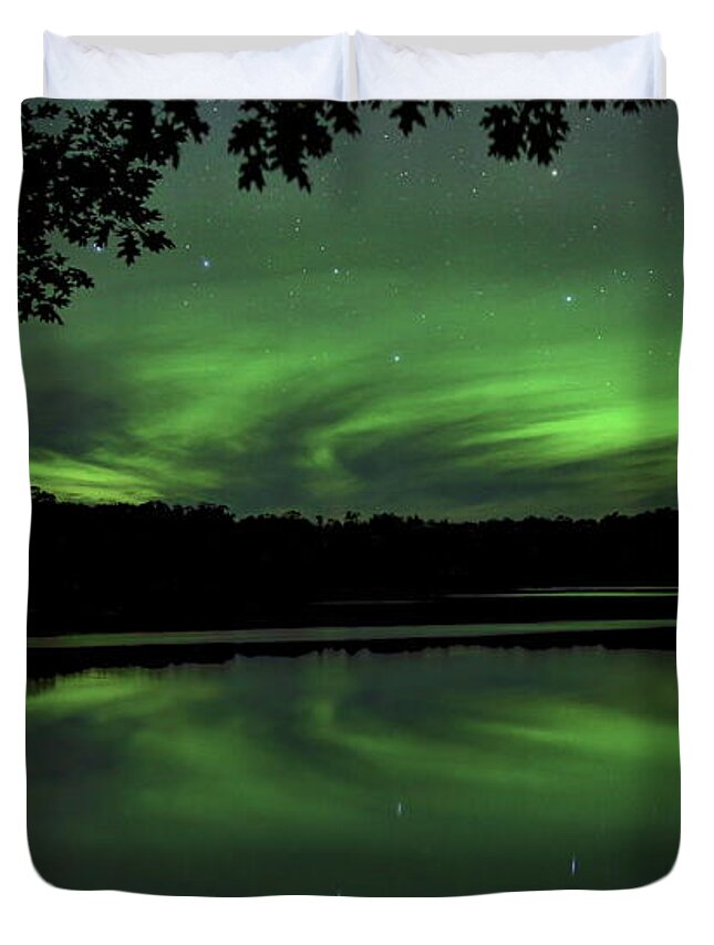 Aurora Borealis Duvet Cover featuring the photograph Aurora Under The Oak by Dale Kauzlaric
