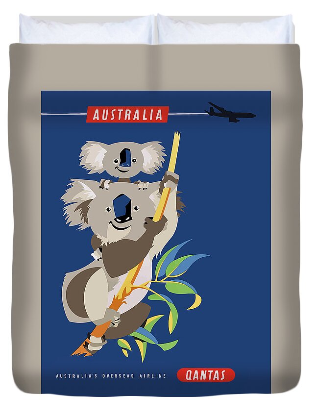 Australia Duvet Cover featuring the digital art Australia Koala Bears Qantas Empire Airways Vintage Travel Poster by Retro Graphics