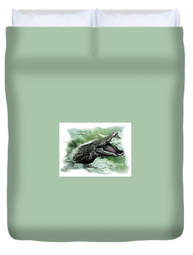 Art Duvet Cover featuring the painting Australian Saltwater Crocodile by Simon Read