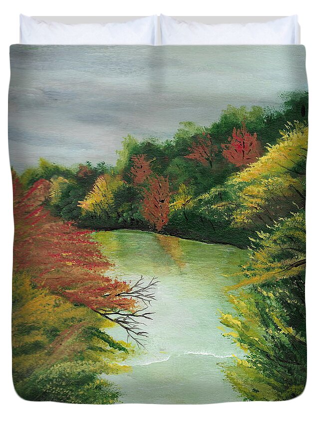 River Duvet Cover featuring the painting Autum River by David Bigelow