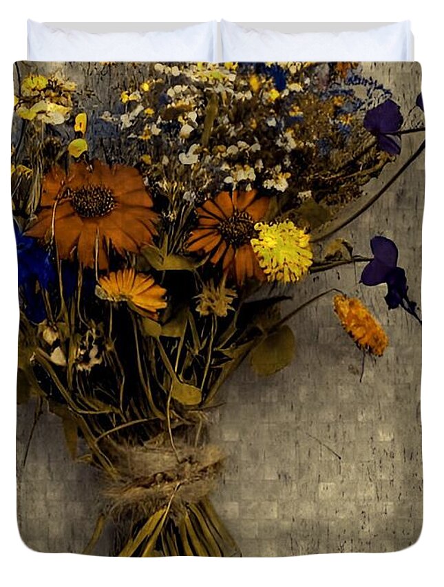 Wildflowers Duvet Cover featuring the mixed media Autumn Bouquet by Bonnie Bruno