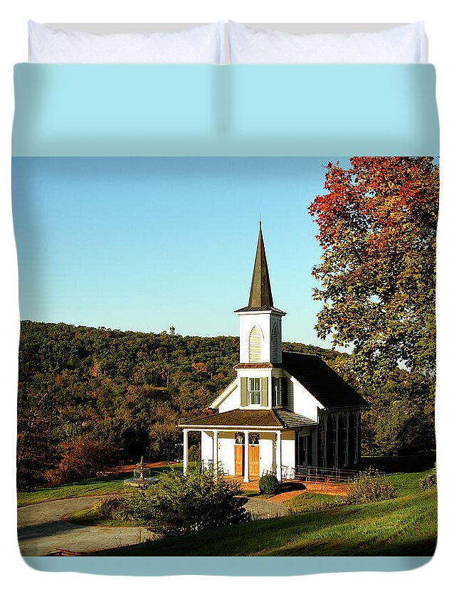 Table Rock Lake Duvet Cover featuring the photograph Autumn Chapel by Lens Art Photography By Larry Trager