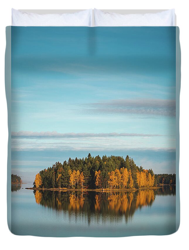 Admire Duvet Cover featuring the photograph Autumn coloured island in the middle of the lake by Vaclav Sonnek