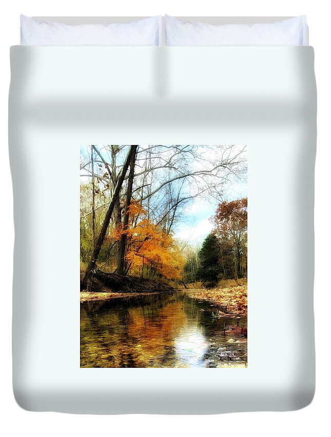 Creek Duvet Cover featuring the photograph Autumn Creek by Linda Shannon Morgan