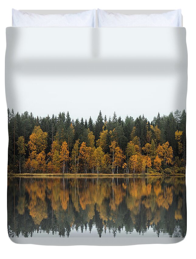 Dramatic Duvet Cover featuring the photograph Autumn fairy tale in Kainuu, Finland by Vaclav Sonnek