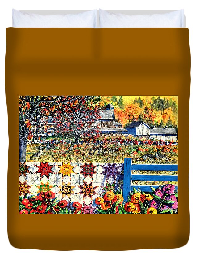 Autumn Duvet Cover featuring the painting Autumn Farm by Diane Phalen