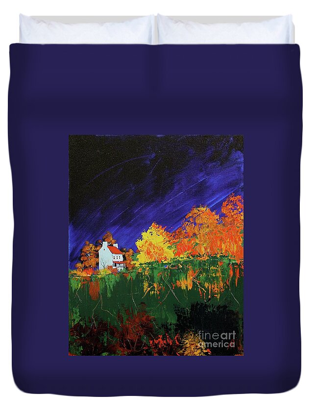 Landscape Duvet Cover featuring the painting Autumn FArmhouse by William Renzulli