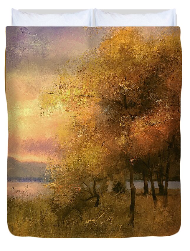 Autumn Duvet Cover featuring the digital art Autumn Grove by Lois Bryan